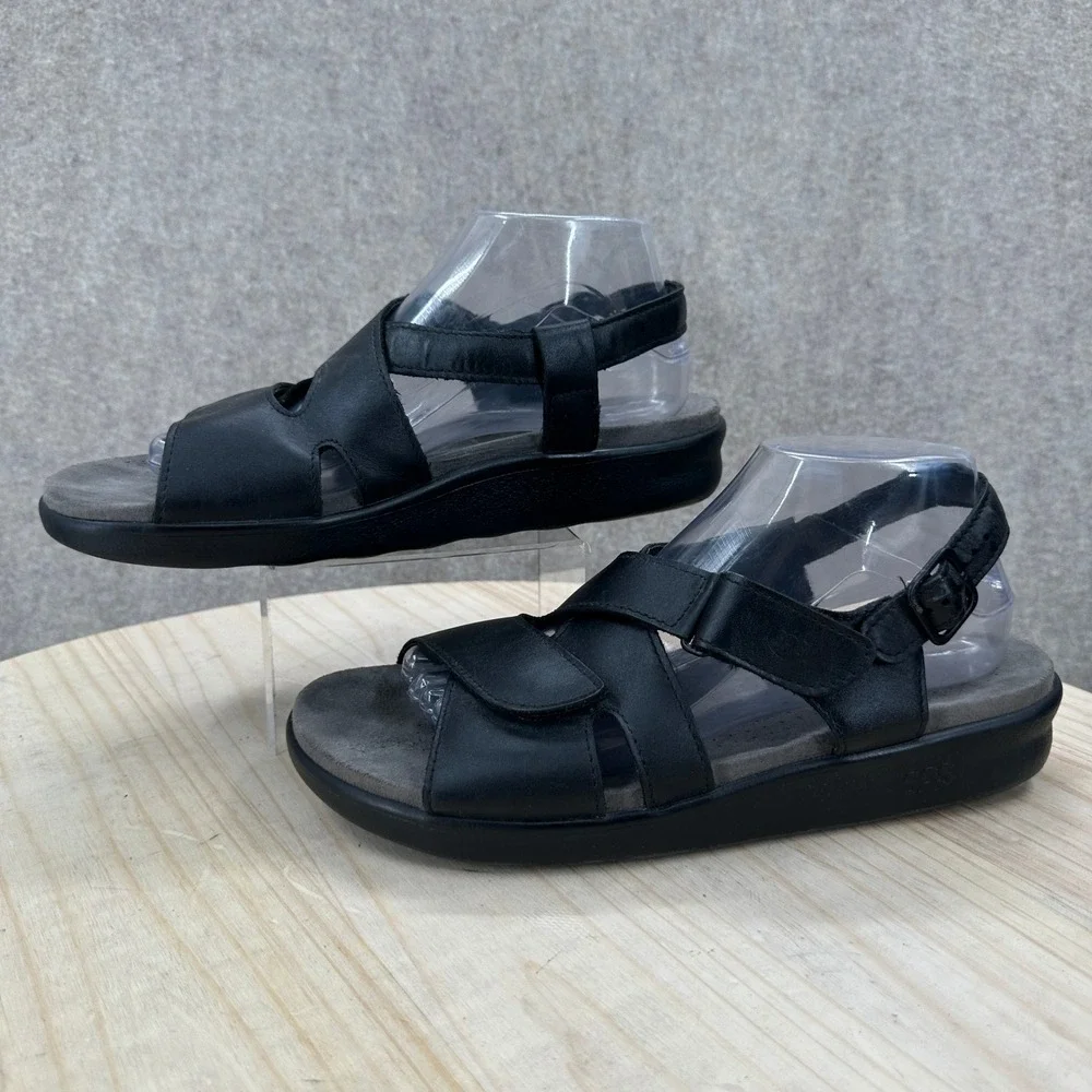 SAS Nudu Sandals Womens 10 Black Leather Comfort Adjustable Straps